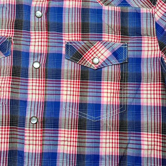 Heritage1981 Western Pearl Snap Shirt Plaid Pink Blue Small - Picture 4 of 7